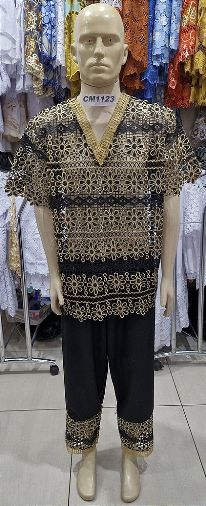 Conjunto Masculino Em Renda Africana 2 Peças - CM1123