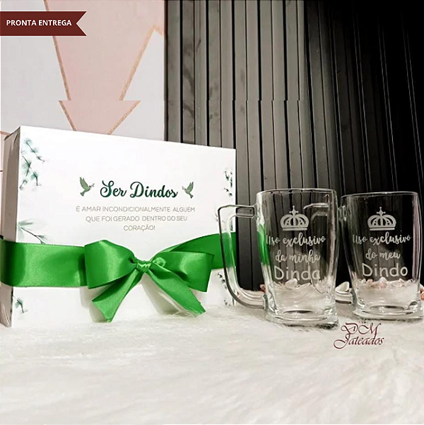 Caixa + 2 Canecas para chopp - Exclusivo Dindo e Dinda
