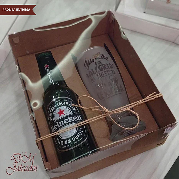 Kit Presente - Caixa Kraft + Copo para cerveja jateado