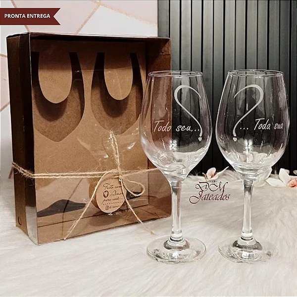 Kit Namorados - Caixa + 2 taças Vinho Todo Seu / Toda Sua