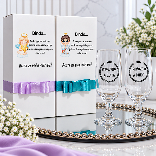 Convite Individual Caixa + Taça Dindo/Dinda/Batismo