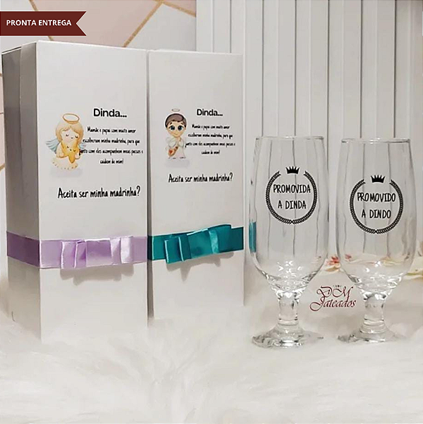 Convite Individual Caixa + Taça Dindo/Dinda/Batismo
