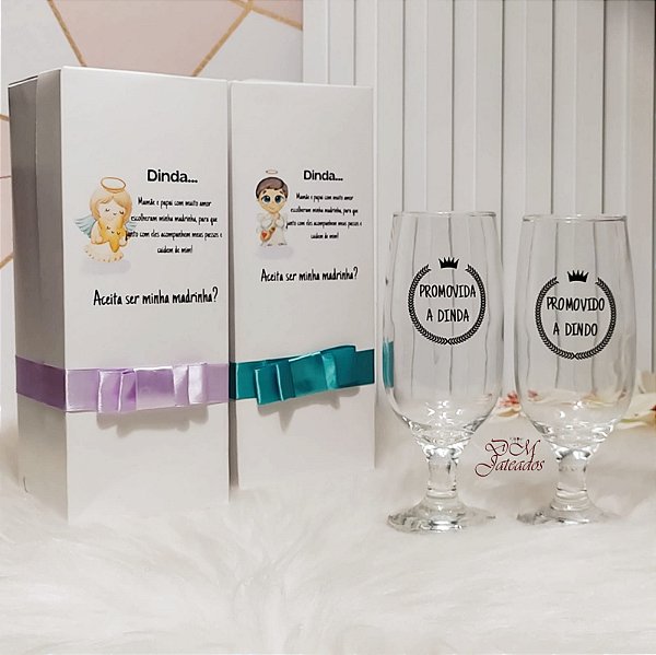 Convite Individual Caixa + Taça Dindo/Dinda/Batismo