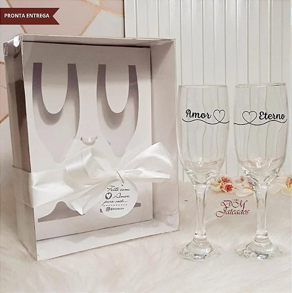 Kit presente Amarílis - Caixa + Espátula + 2 Taças Vidro