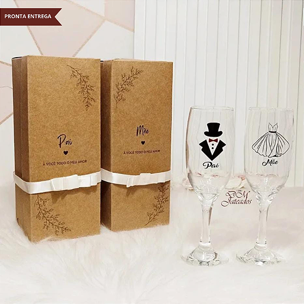 Caixa + Taça personalizada para Pai e Mãe dos noivos Ind.