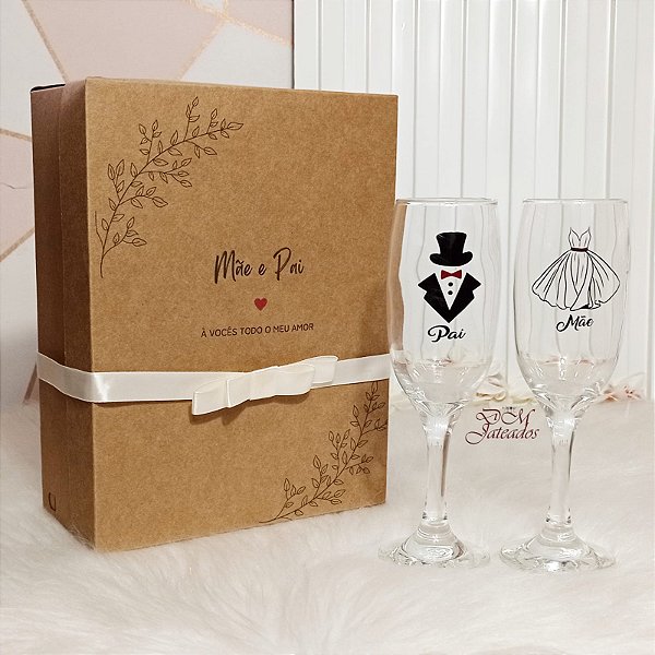 Kit presente Pai e Mãe dos Noivos - Caixa + 2 Taças
