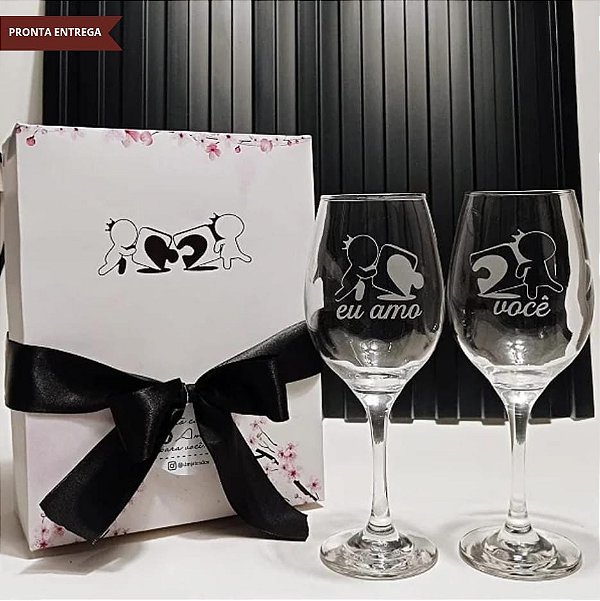 Presente Namorados - Caixa + 2 Taças Vinho Eu Amo Você
