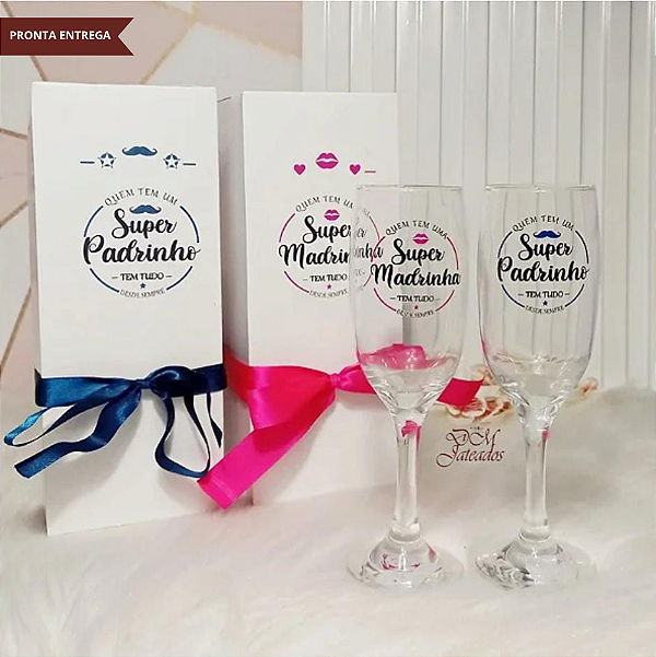 Par De Taças + Caixa Individual Para Padrinho E Madrinha