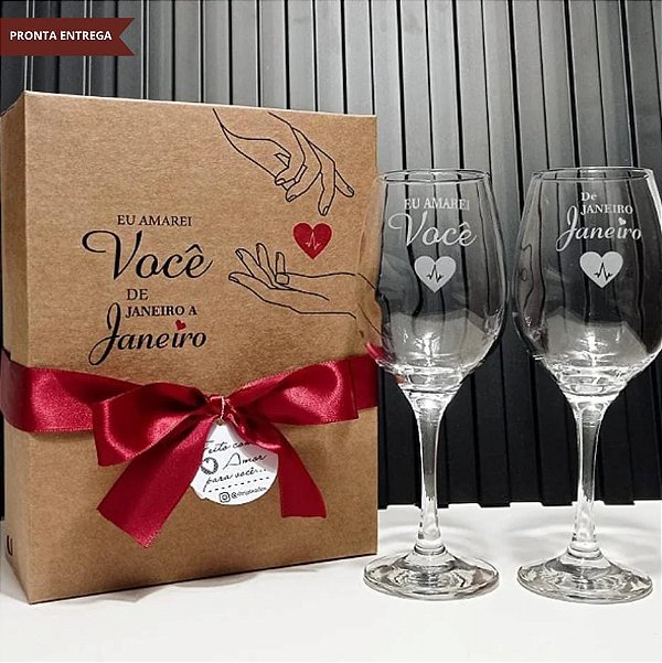 Presente Namorados - Caixa + 2 taças para vinho jateadas