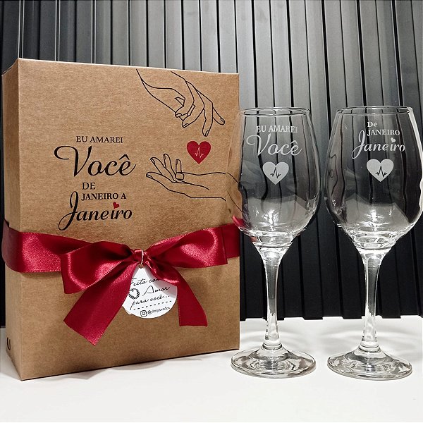 Presente Namorados - Caixa + 2 taças para vinho jateadas