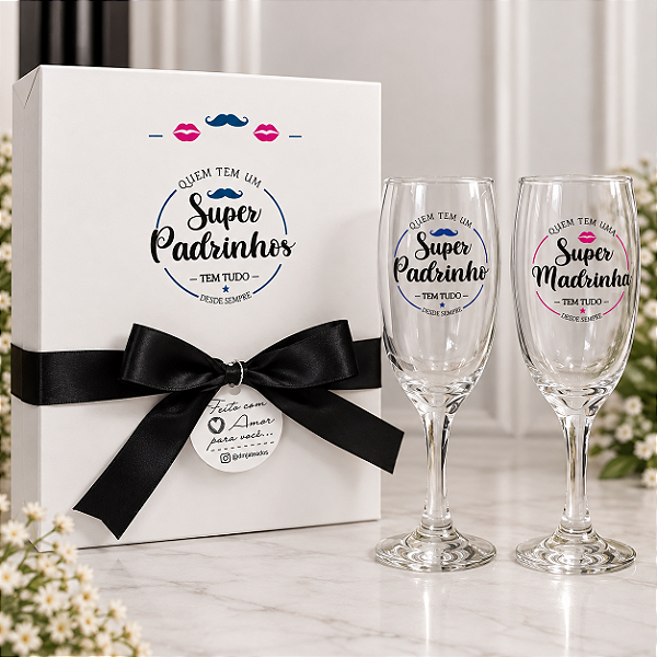Kit 2Taças + Caixa Super Madrinha / Padrinho , Batismo, Casamento