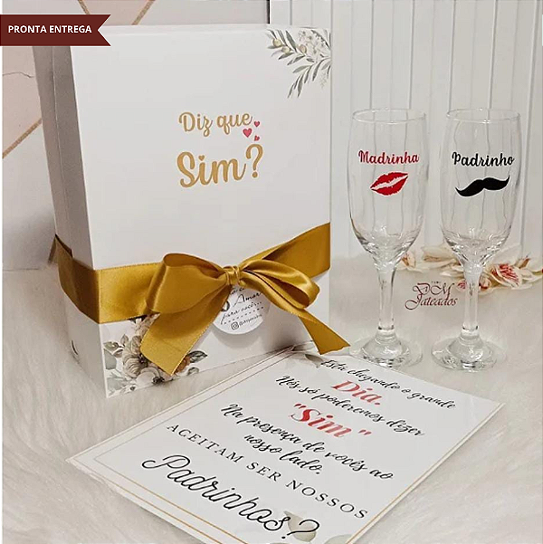 Kit Convite - Caixa + 2 Taças champanhe + Convite