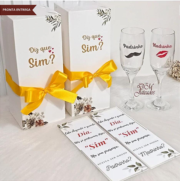 Kit Caixa Convite Individual Para Padrinho e Madrinha