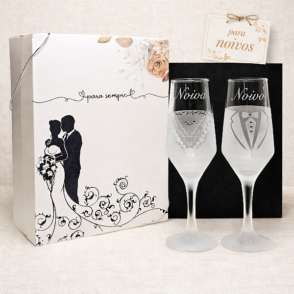 Kit Noivos com Taças Personalizadas e Caixa – Presente de Casamento