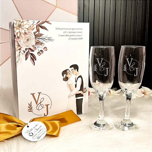 2 Taças Windsor champanhe + Caixa Branca - Personalizadas