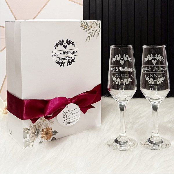 Caixa + 2 Taças Buffet champanhe - Personalizados