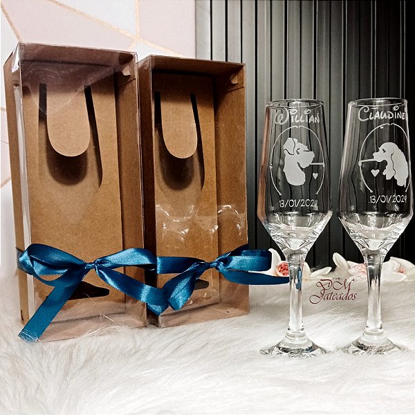 Kit Individual -2 Caixas Kraft com Visor + 2 Taça Buffet champanhe Personalizada