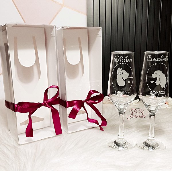 Kit Individual -2 Caixas Branca com Visor + 2 Taça Buffet champanhe Personalizada