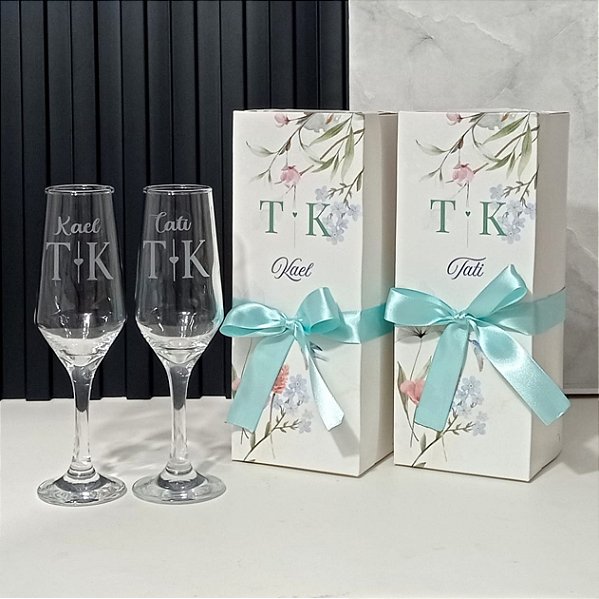 Kit Individual -2 Caixas branca + 2 Taça Buffet champanhe Personalizada
