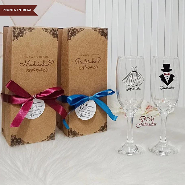 Convite Individual - 2 Caixas + 2 Taças Champanhe