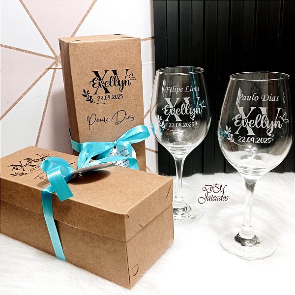 Kit Individual -2 Caixa Kraft com Visor +2 Taça Barone Vinho Personalizada