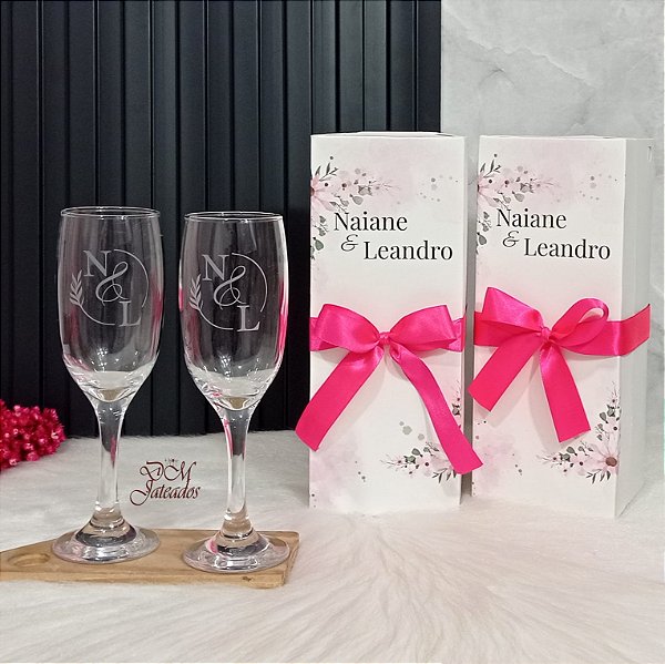Kit Individual - 2 Caixas Branca + 2 Taças Windsor Champanhe - Personalizadas