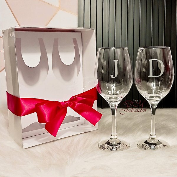 Caixa Visor + 2 Taças Barone Vinho- Personalizados