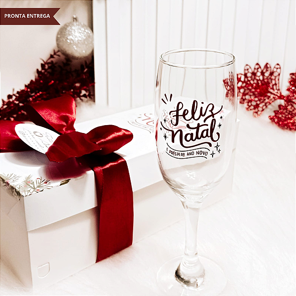 Presente Natal / Taça espumante / Caixa personalizada / Fim de ano