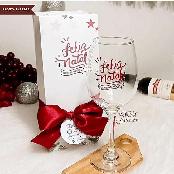 Presente de Fim de Ano – Taça de Vinho Natalina com Caixa