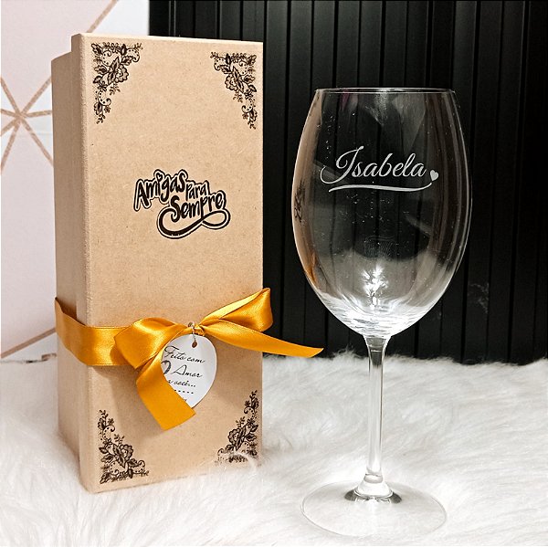 Taça Cristal Vinho+ Caixa individual Mdf Personalizadas