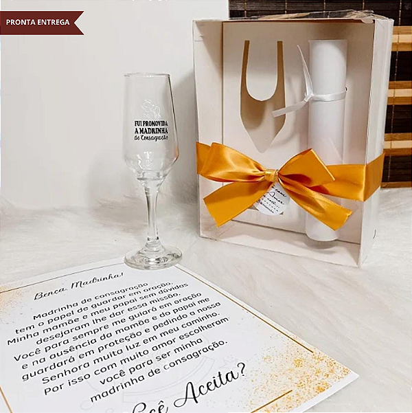 Kit Convite Padrinhos de Consagração – Taça + Caixa com Visor