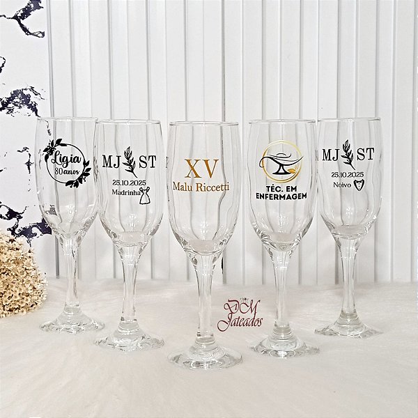 Taças windsor champanhe vidro personalizada -Gravação adesivo Uv colorida