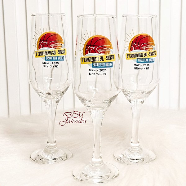 Taça Buffet champanhe personalizada no adesivo Uv - Gravação colorida