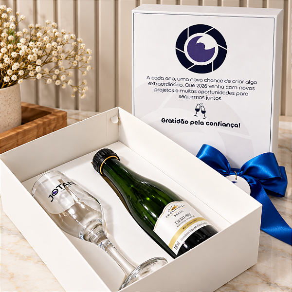 Caixa + 1 Taça Champagne Personalizada com Espaço para Mini Bebida – Kit Individual