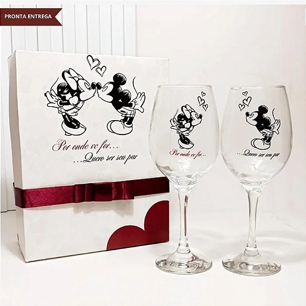 Caixa + 2 Taças Vinho Casal / Por onde vc for / Quero ser seu Par