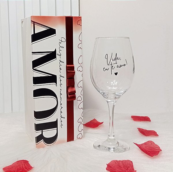 1 Taça Barone Vinho + Caixa Presente Vida Eu Te Amo / dia dos namorados