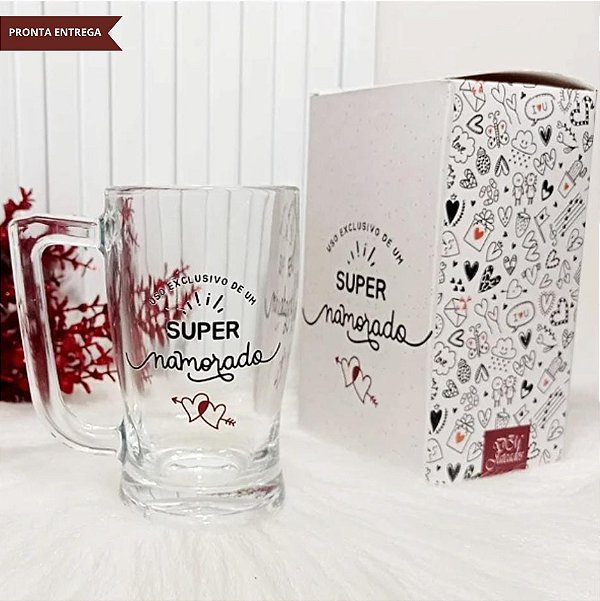 Caneca de Vidro Personalizada – "Uso Exclusivo de um Super Namorado"