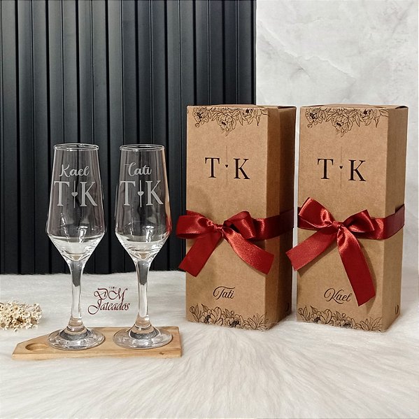 Kit Presente com 2 Taças Personalizadas e Caixas Kraft Individual