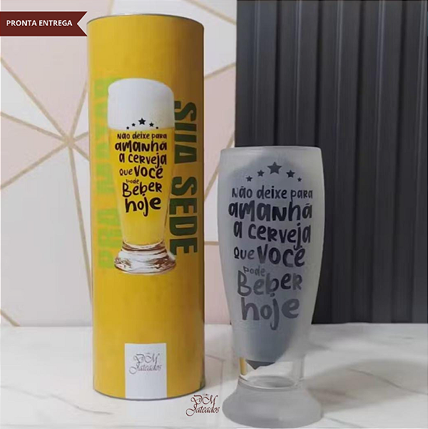 Copo Munich Jateado com Frase Divertida + Embalagem Tubo Lata – Presente Criativo