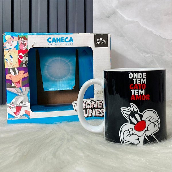 🖤 Caneca Looney Tunes – Frajola “Onde tem gato tem amor” 🐱