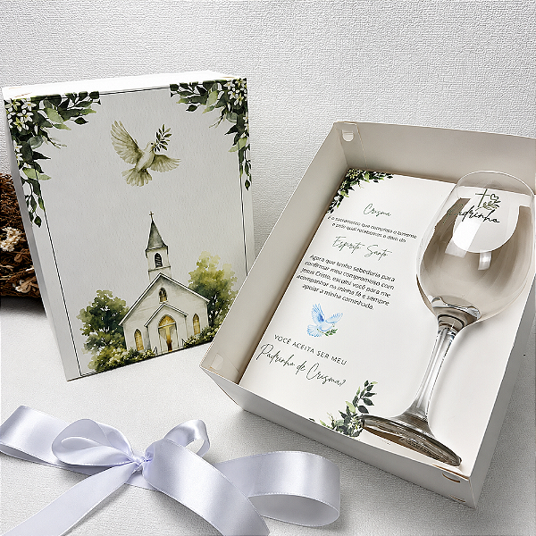 Kit Convite Padrinho ou Madrinha de Crisma | Taça Personalizada | DM Jateados