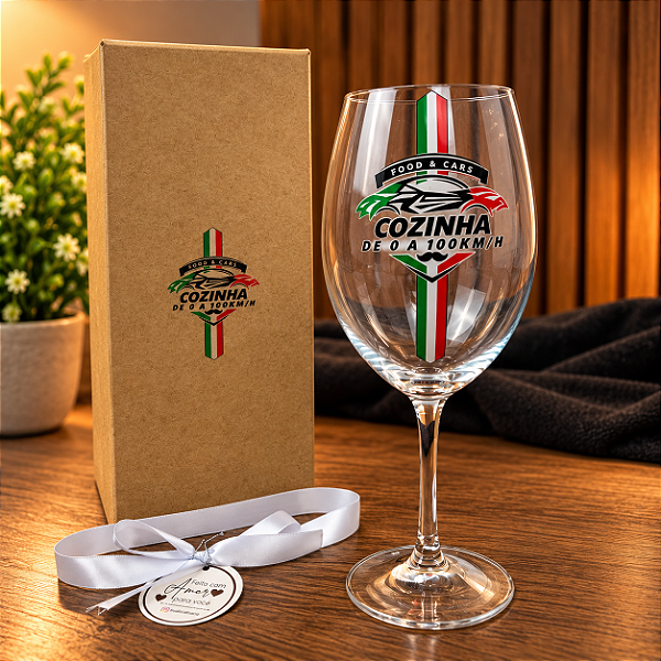 Kit Individual Taça Bohemia Cristal Vinho 580ml + Caixa MDF Personalizada