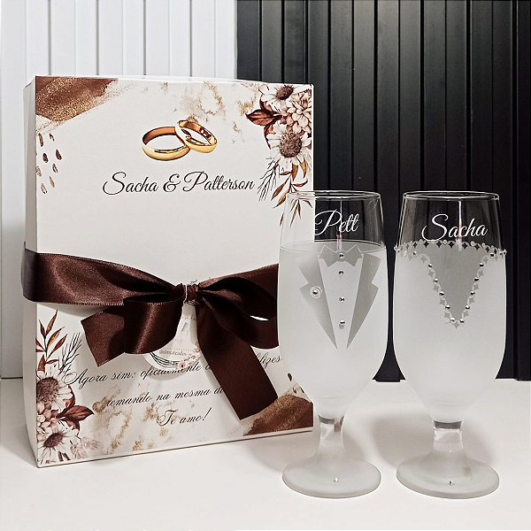 Kit Taças Noivos Personalizadas Com Caixa Luxo - Lisboa