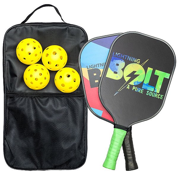 Kit Raquete de Pickleball Lightning Bolt Grafite Carbon