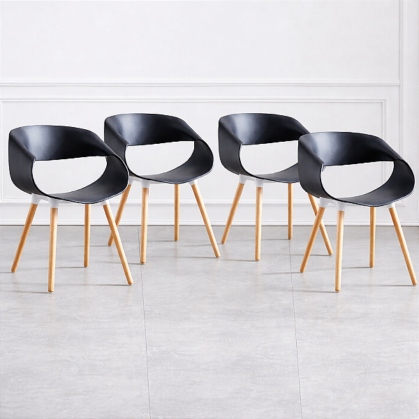 KIT 4 Cadeiras de Jantar Onda Preta White Arrow