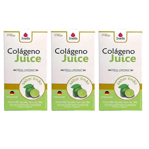 Colágeno Juice Hyaluronic  - Sabor Limão - Kit c/ 3 Caixas