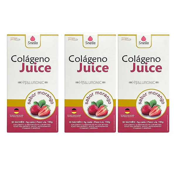 Colágeno Juice Hyaluronic  - Sabor Morango - Kit c/ 3 Caixas