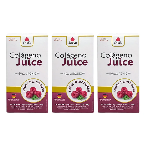 Colágeno Juice Hyaluronic  - Sabor Framboesa - Kit c/ 3 Caixas
