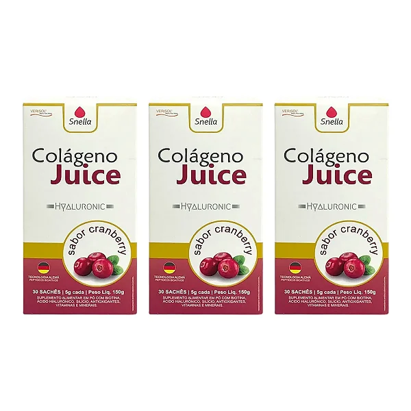 Colágeno Juice Hyaluronic  - Sabor Cranberry - Kit c/ 3 Caixas