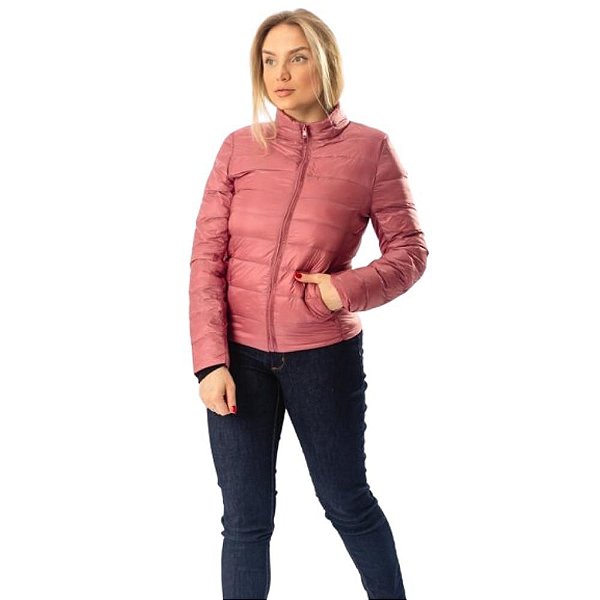 Jaqueta Miose Pluma de Ganso Nylon Puffer Rosa Feminina